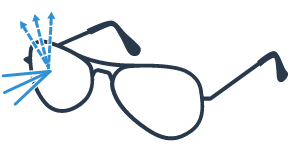 Illustration of glasses with rays reflecting
